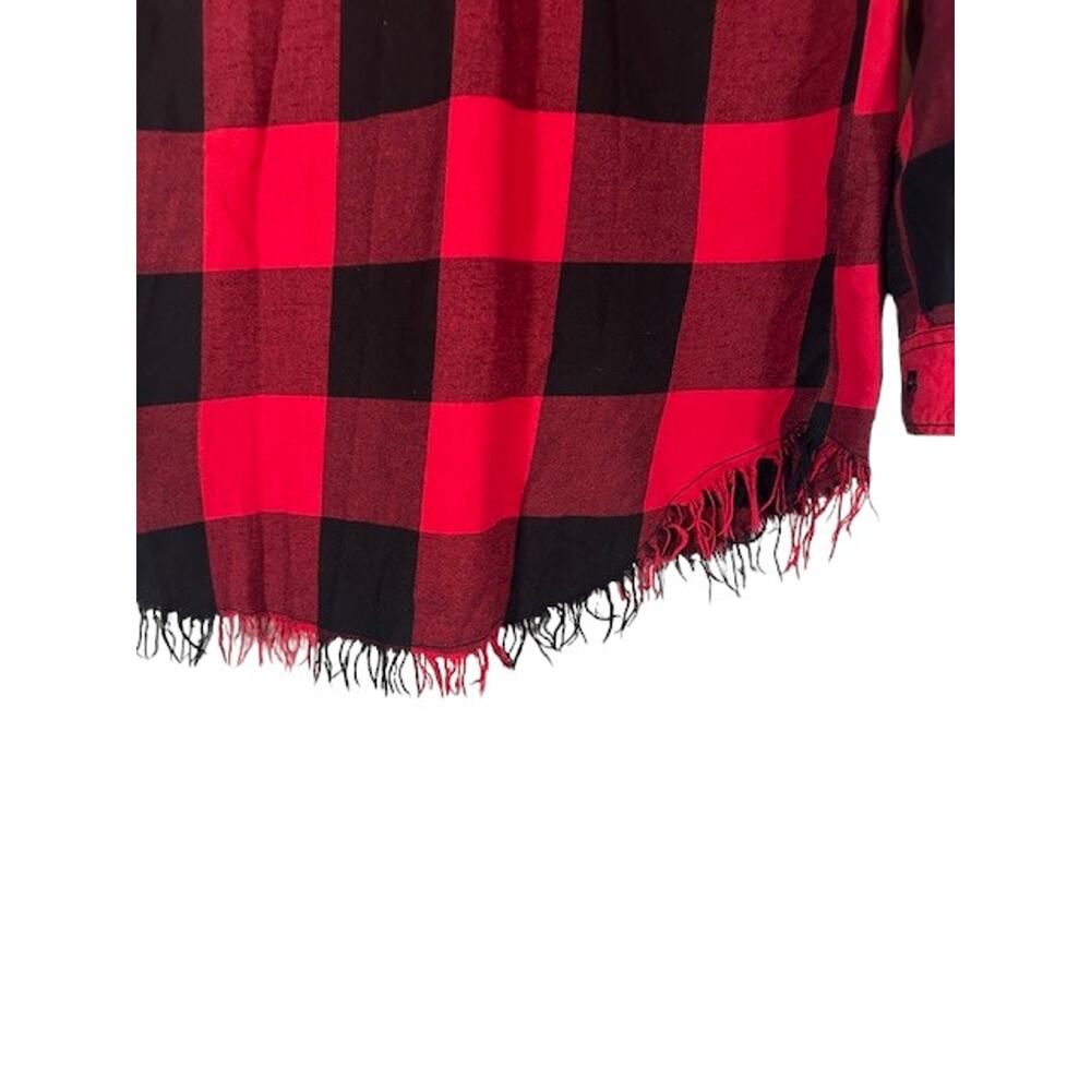 BeachLunchLounge Red Plaid Button Front Shirt Fringe Trim Long Sleeve Women Sz S - Picture 8 of 10